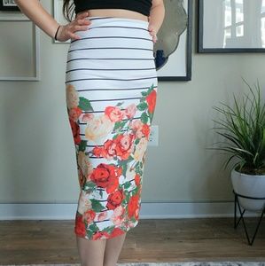 Floral Striped Midi Skirt